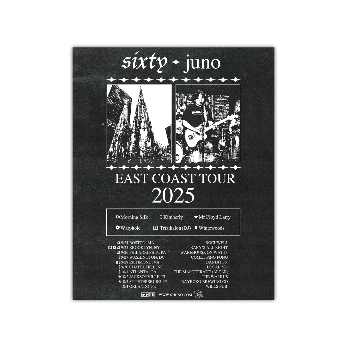 60 Juno East Coast Tour Posters (Black/white)